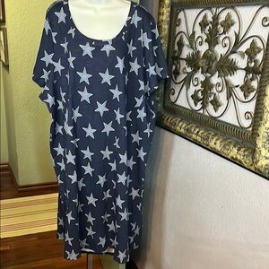 NWOT Zim & Zoe Dress-Navy Stars Print Midi Knit with Pockets Ez 26/28